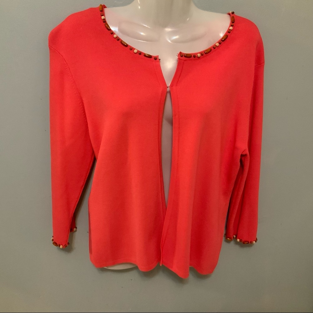 Knit Chic Coral Wood Bead Neckline Blazer Top Sz L - Picture 10 of 12